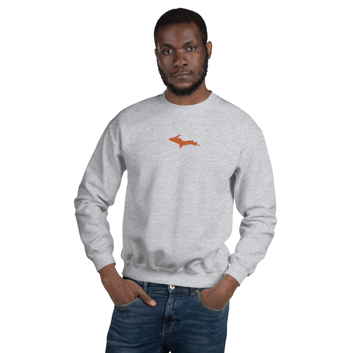 Michigan Upper Peninsula Sweatshirt (w/ Embroidered Orange UP Outline) | Unisex Standard