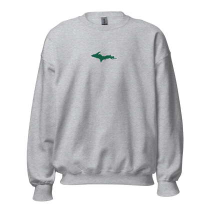 Michigan Upper Peninsula Sweatshirt (w/ Embroidered Green UP Outline) | Unisex Standard