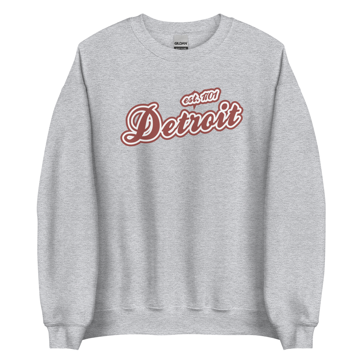 'Detroit 1701' Sweatshirt (Iron Ore Red Script Font) | Unisex Standard