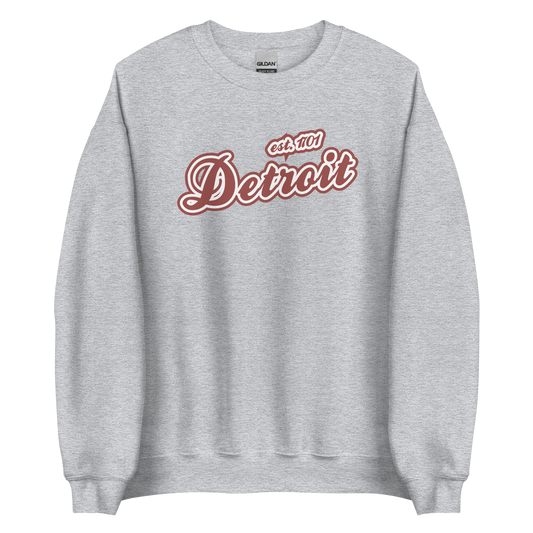 'Detroit 1701' Sweatshirt (Iron Ore Red Script Font) | Unisex Standard