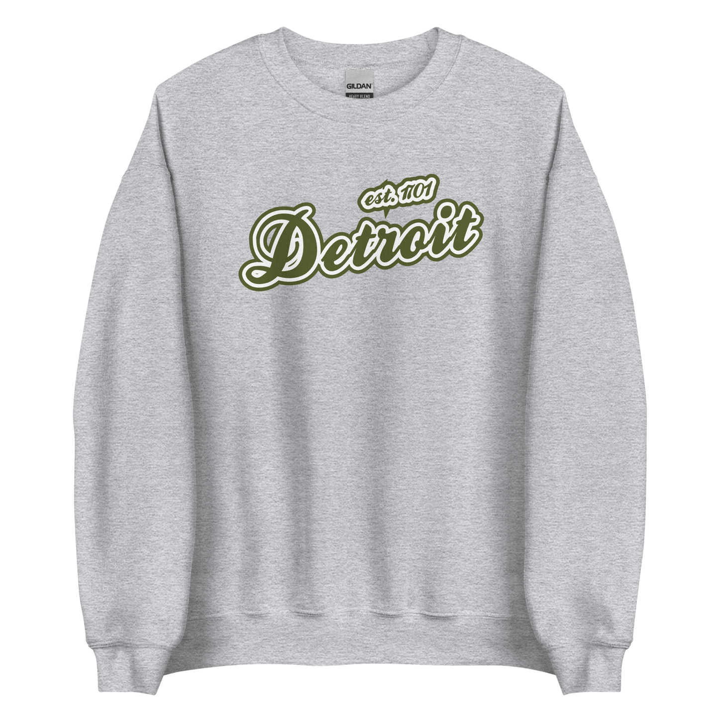 'Detroit 1701' Sweatshirt (Army Green Font) | Unisex Standard