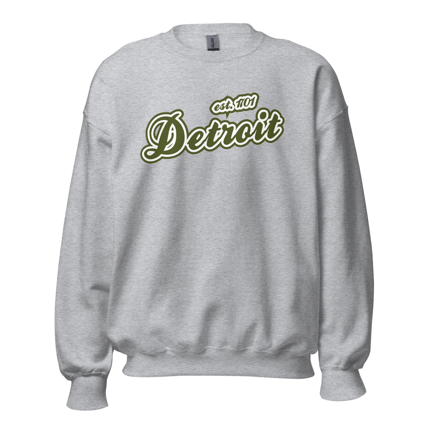 'Detroit 1701' Sweatshirt (Army Green Font) | Unisex Standard