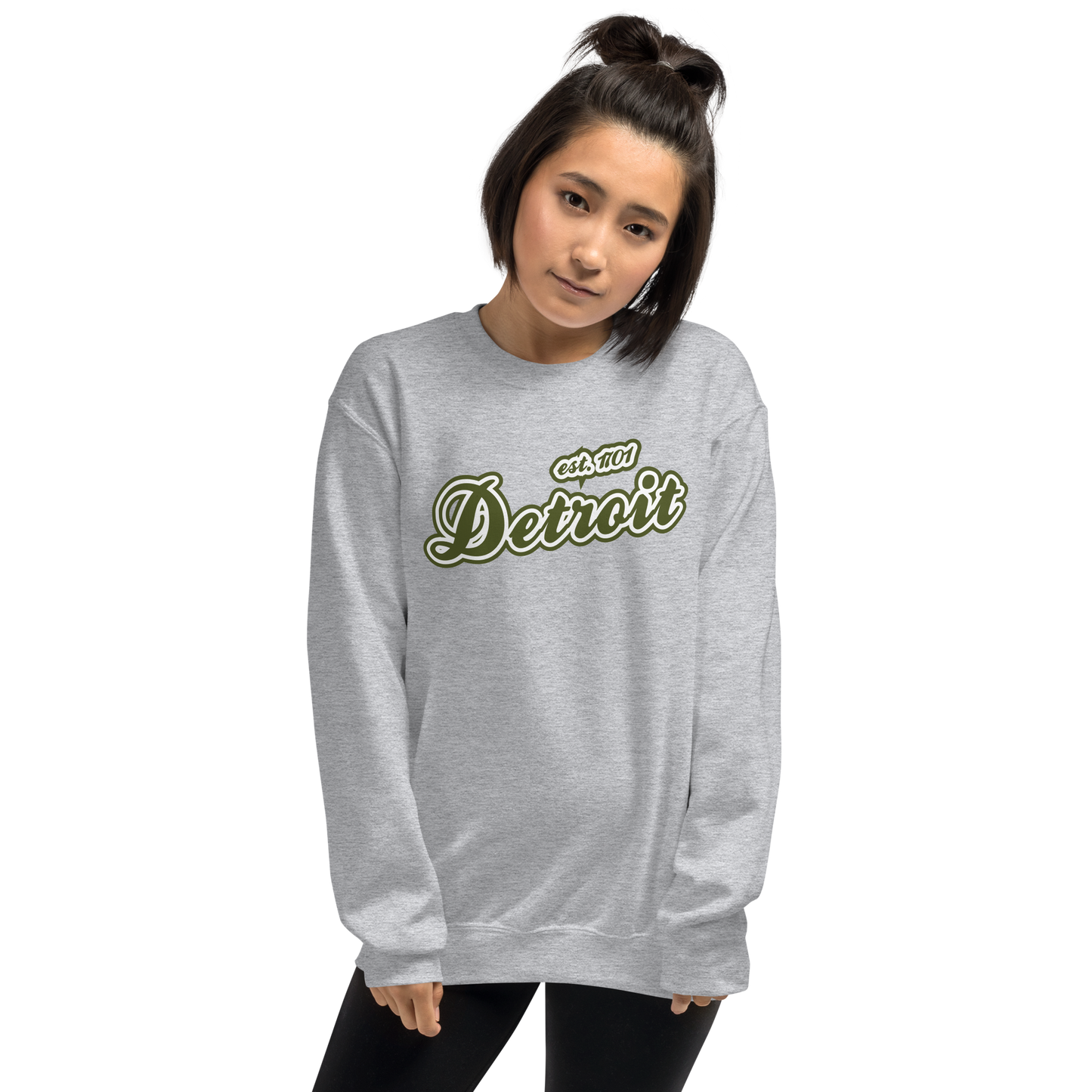 'Detroit 1701' Sweatshirt (Army Green Font) | Unisex Standard