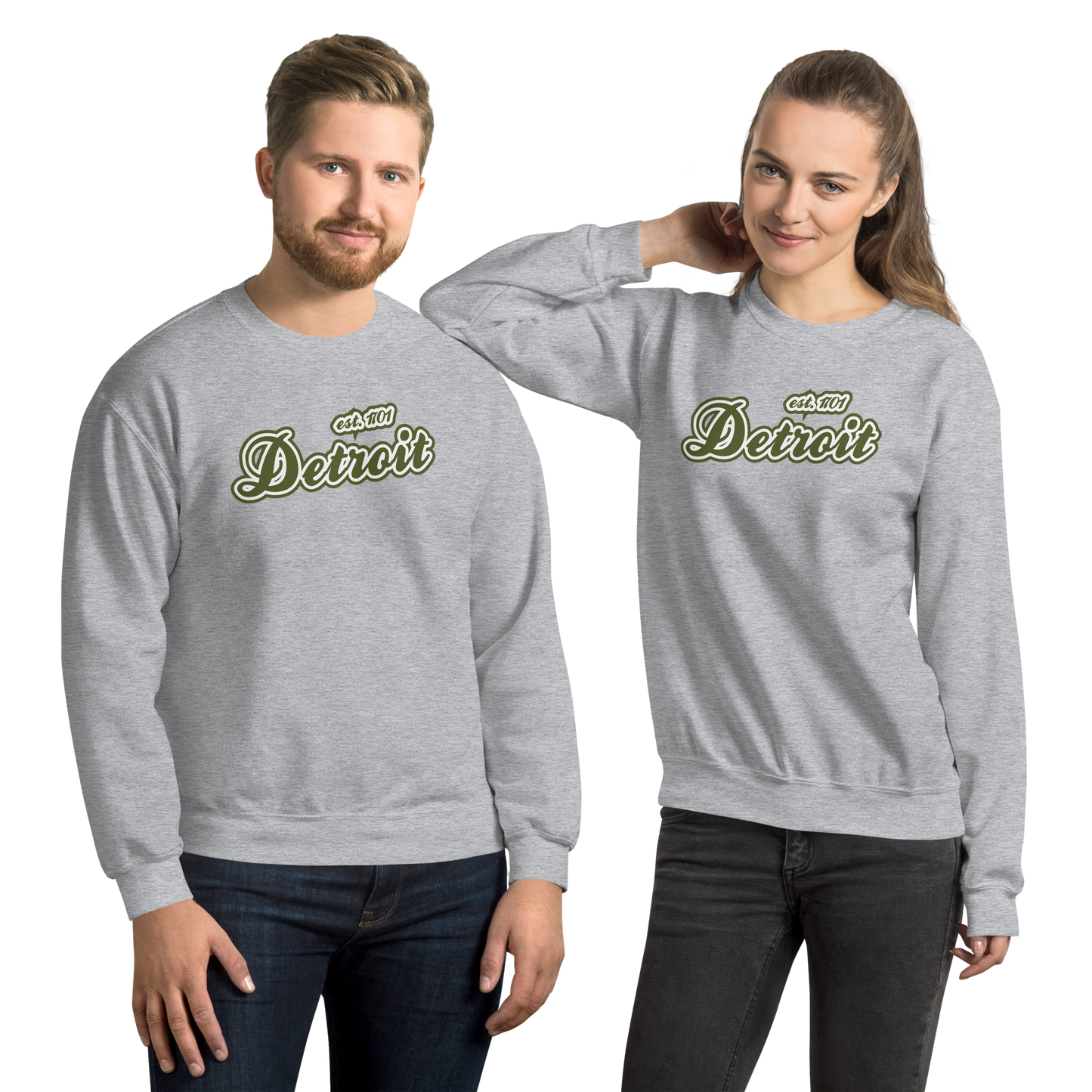 'Detroit 1701' Sweatshirt (Army Green Font) | Unisex Standard