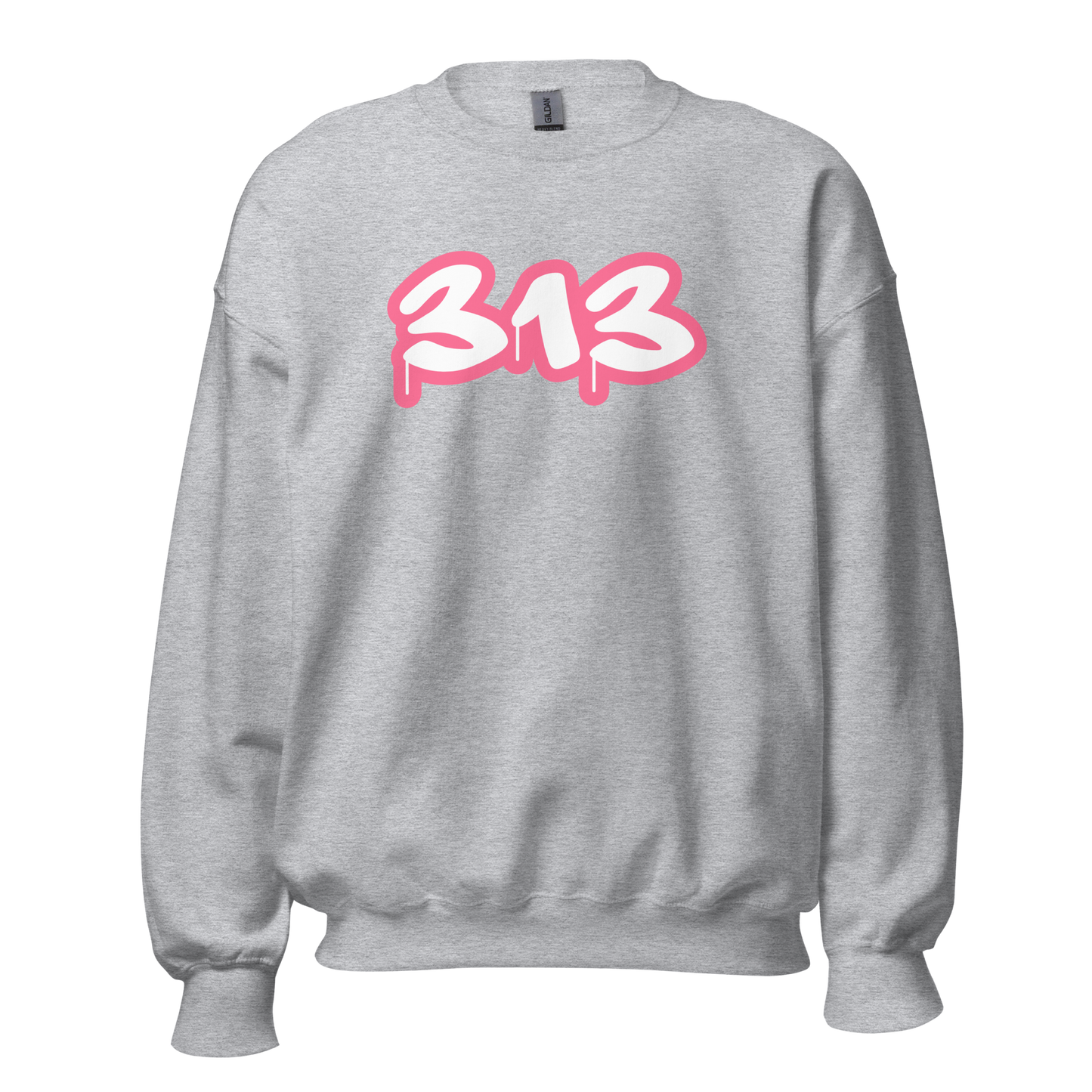 Detroit '313' Sweatshirt (Rhodochrosite Pink Tag Font) | Unisex Standard