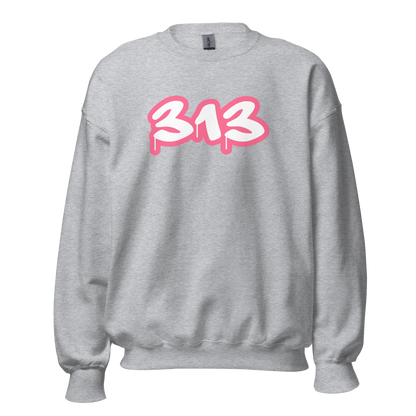 Detroit '313' Sweatshirt (Rhodochrosite Pink Tag Font) | Unisex Standard