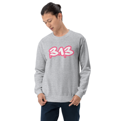 Detroit '313' Sweatshirt (Rhodochrosite Pink Tag Font) | Unisex Standard