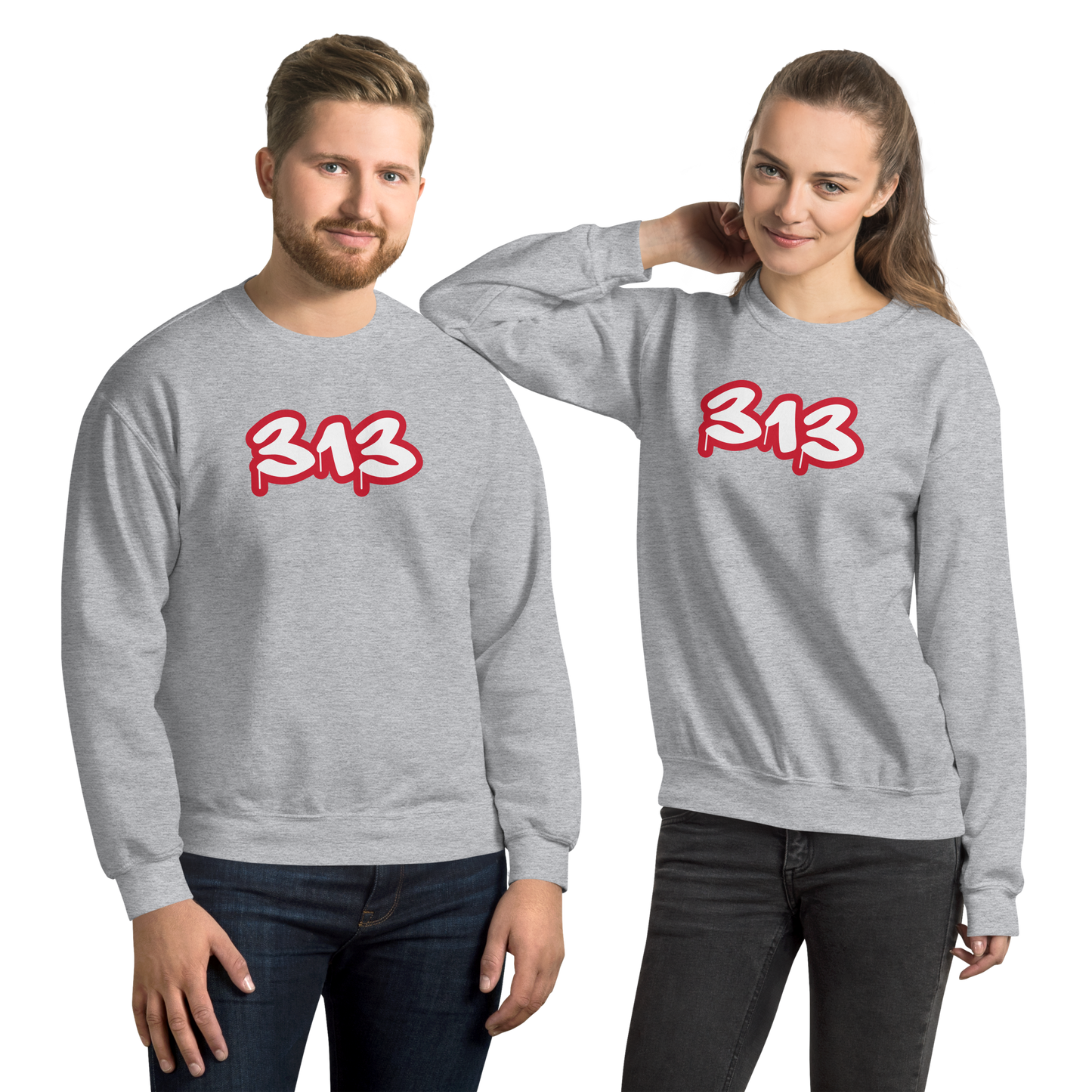 Detroit '313' Sweatshirt (Aliform Red Tag Font) | Unisex Standard