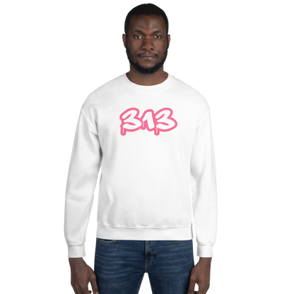 Detroit '313' Sweatshirt (Rhodochrosite Pink Tag Font) | Unisex Standard