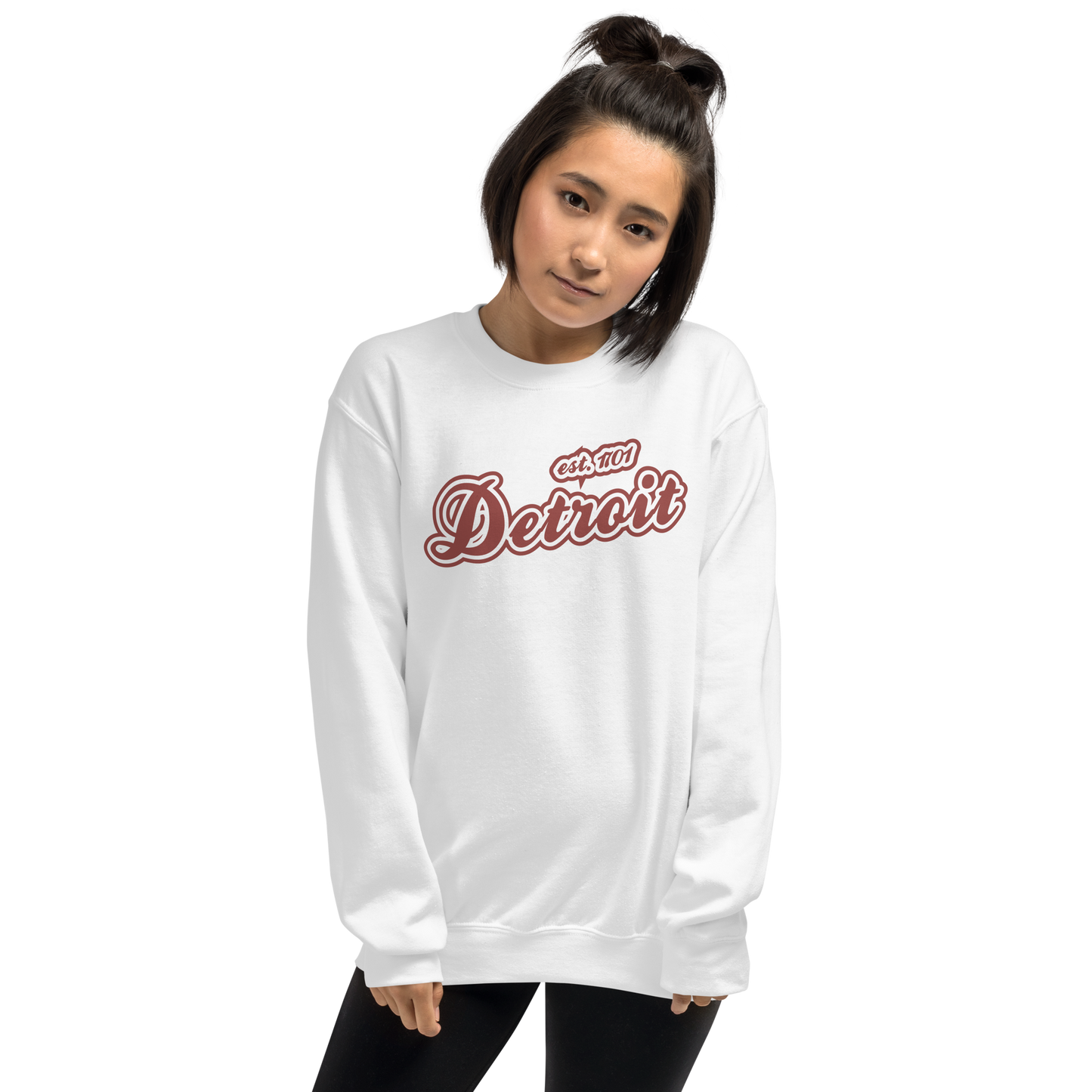 'Detroit 1701' Sweatshirt (Iron Ore Red Script Font) | Unisex Standard