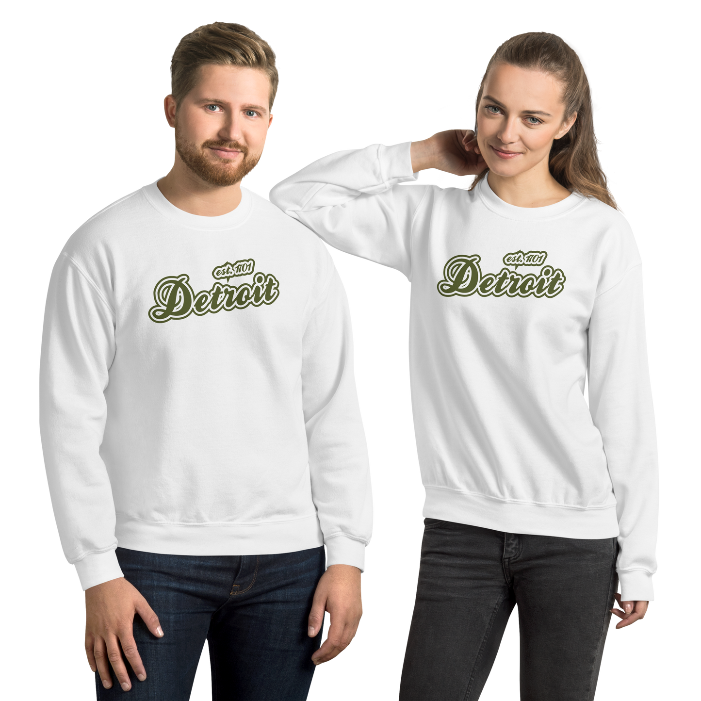 'Detroit 1701' Sweatshirt (Army Green Font) | Unisex Standard