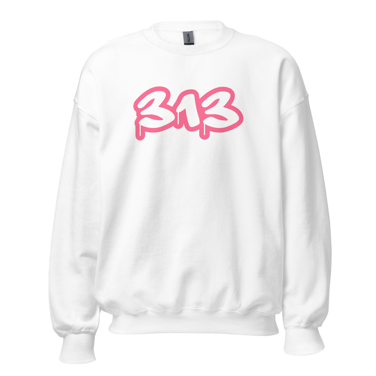 Detroit '313' Sweatshirt (Rhodochrosite Pink Tag Font) | Unisex Standard