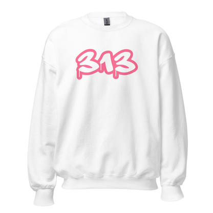 Detroit '313' Sweatshirt (Rhodochrosite Pink Tag Font) | Unisex Standard