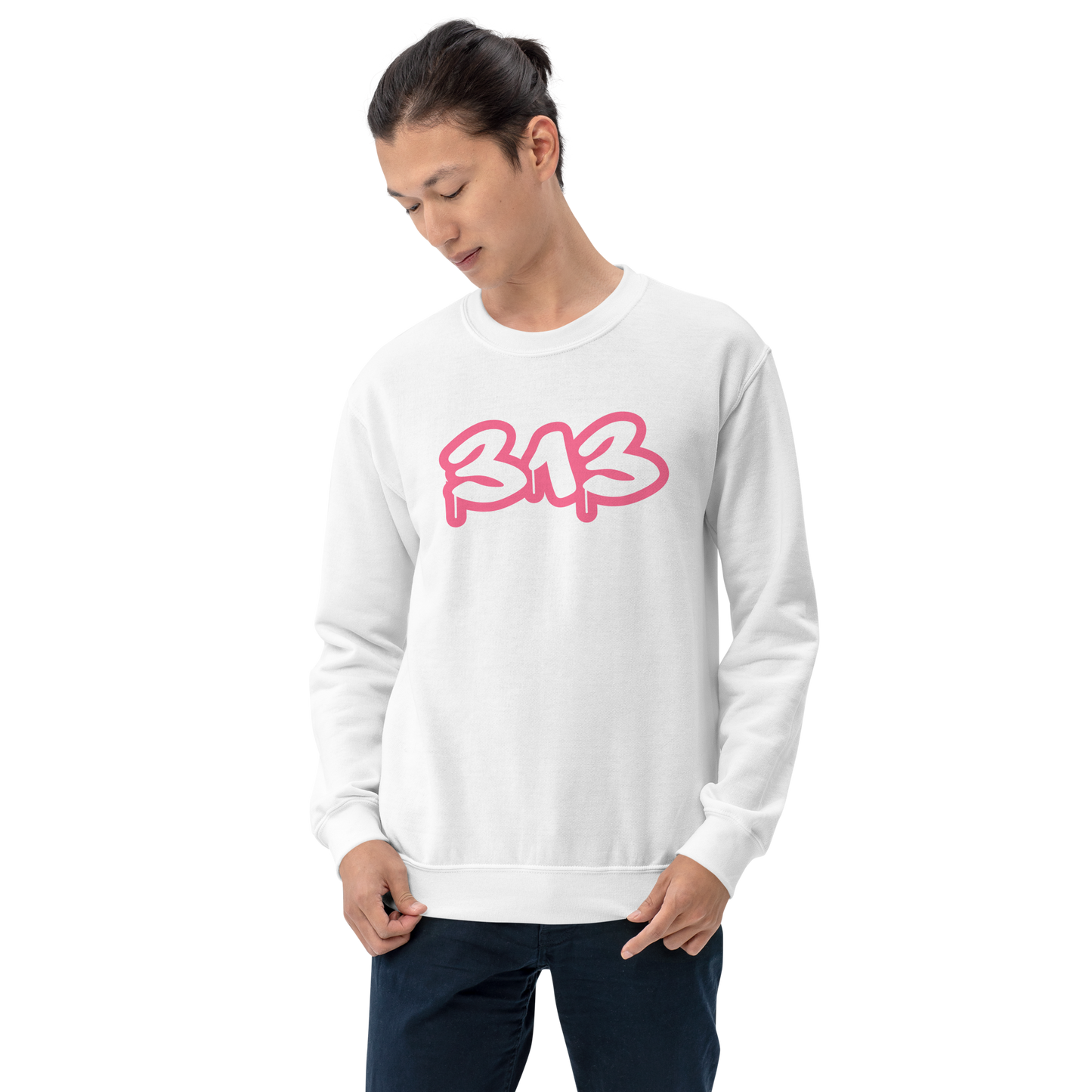 Detroit '313' Sweatshirt (Rhodochrosite Pink Tag Font) | Unisex Standard