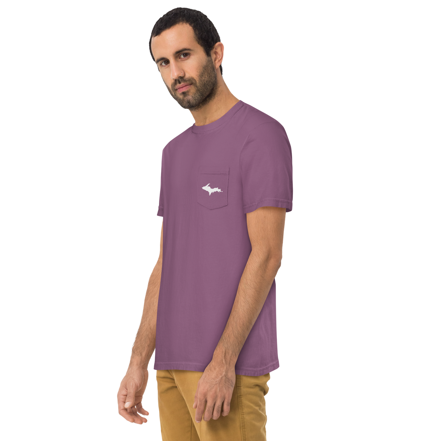 Michigan Upper Peninsula Pocket T-Shirt (w/ UP Outline) | Garment Dyed