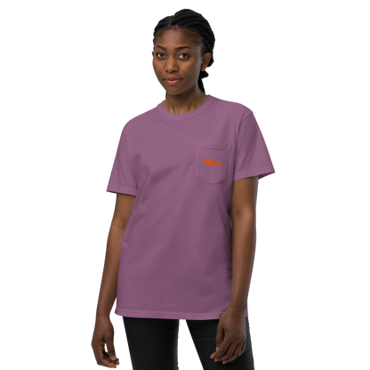Michigan Upper Peninsula Pocket T-Shirt (w/ UP Orange Outline) | Garment Dyed