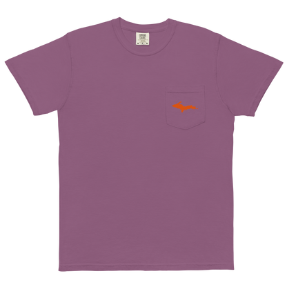 Michigan Upper Peninsula Pocket T-Shirt (w/ UP Orange Outline) | Garment Dyed