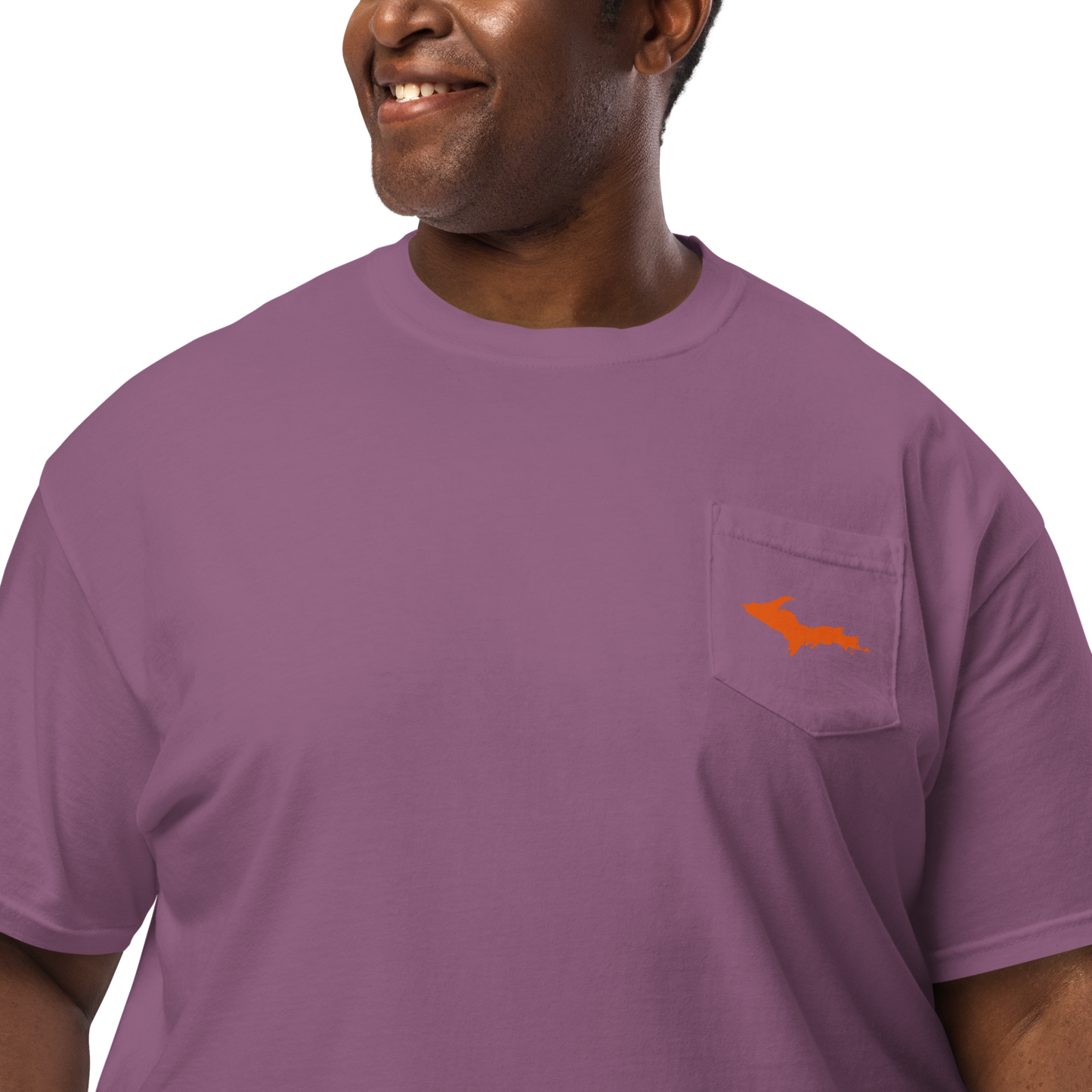 Michigan Upper Peninsula Pocket T-Shirt (w/ UP Orange Outline) | Garment Dyed