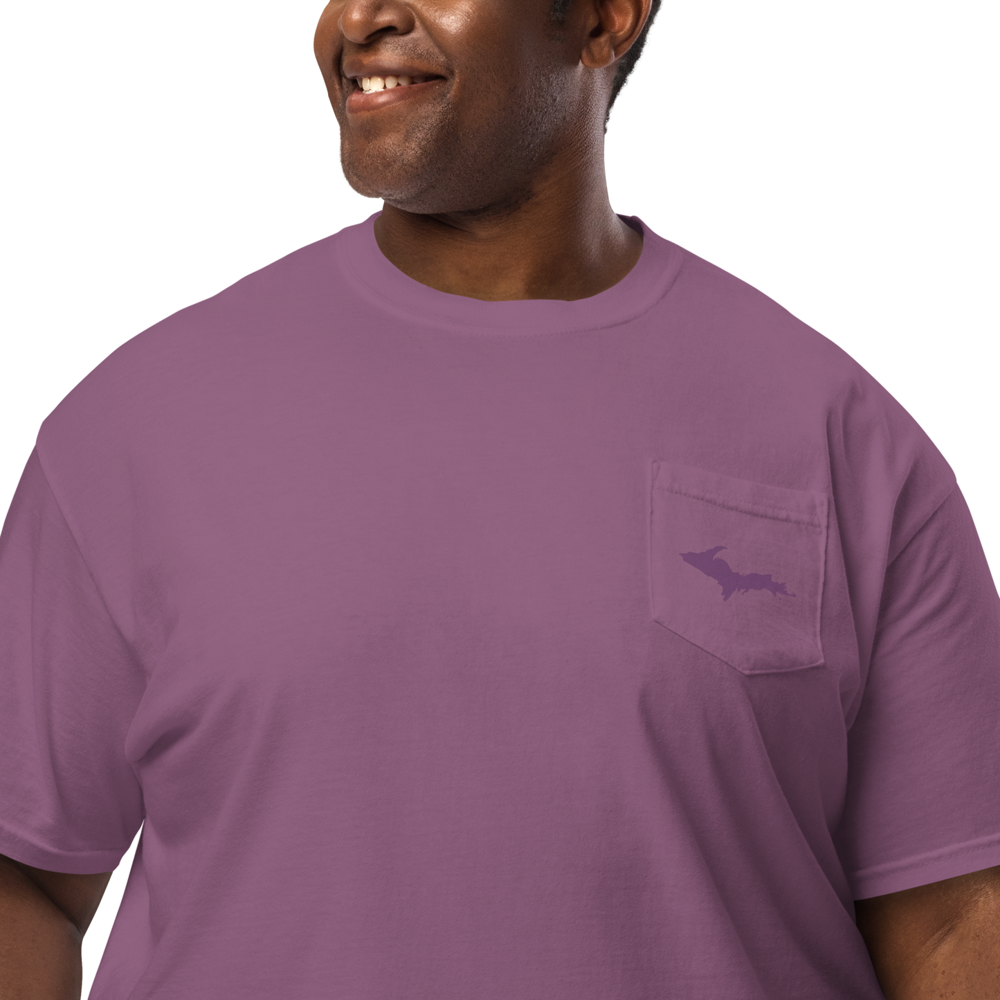 Michigan Upper Peninsula Pocket T-Shirt (w/ Plum UP Outline) | Garment Dyed