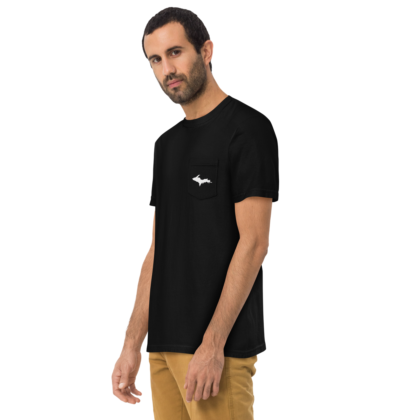 Michigan Upper Peninsula Pocket T-Shirt (w/ UP Outline) | Garment Dyed