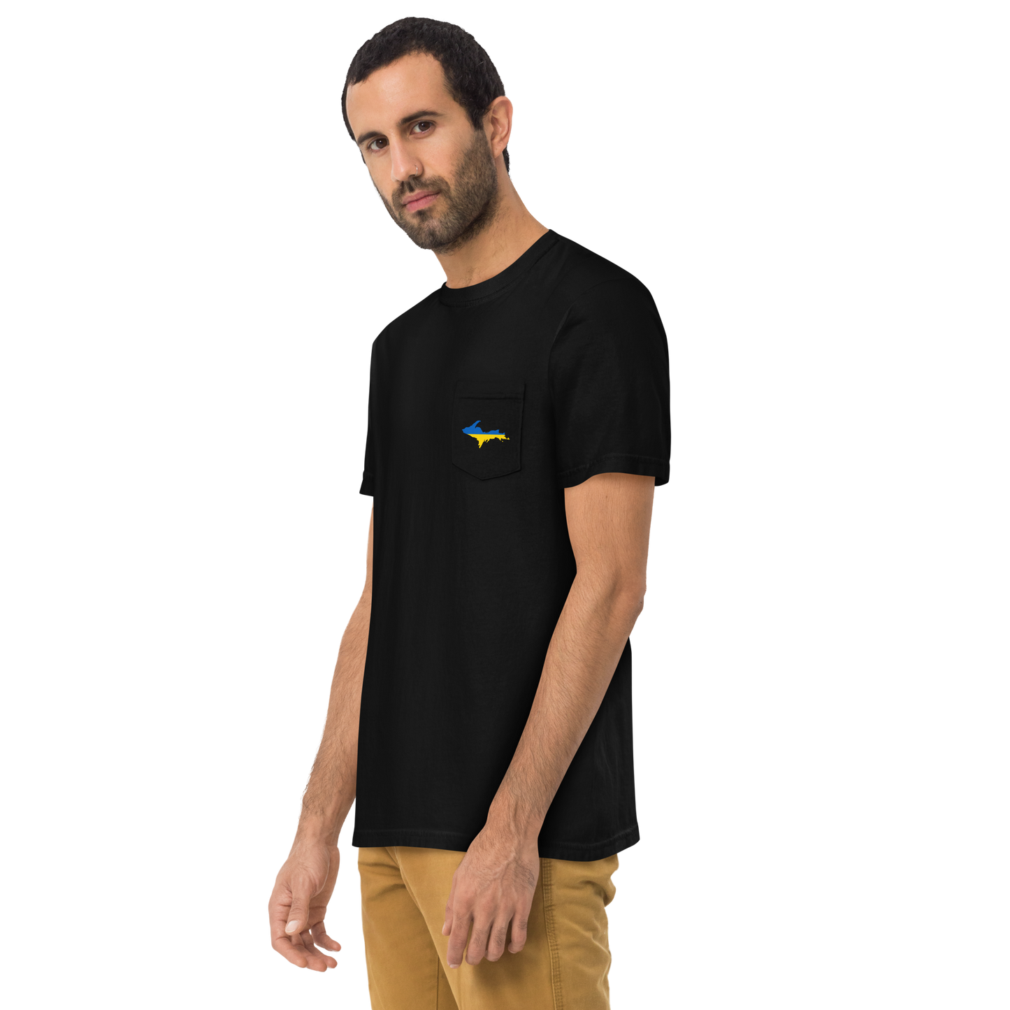 Michigan Upper Peninsula Pocket T-Shirt (w/ UP Ukraine Flag) | Garment Dyed