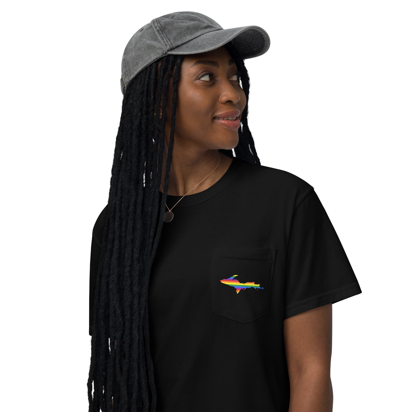 Michigan Upper Peninsula Pocket T-Shirt (w/ UP Rainbow Pride Flag) | Garment Dyed