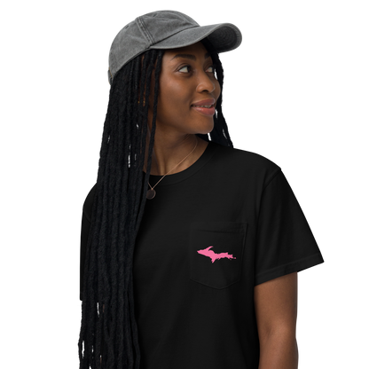 Michigan Upper Peninsula Pocket T-Shirt (w/ Pink UP Outline | Garment Dyed