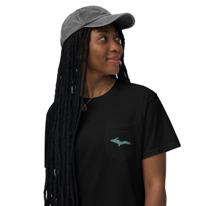 Michigan Upper Peninsula Pocket T-Shirt (w/ Copper Green UP Outline) | Garment Dyed