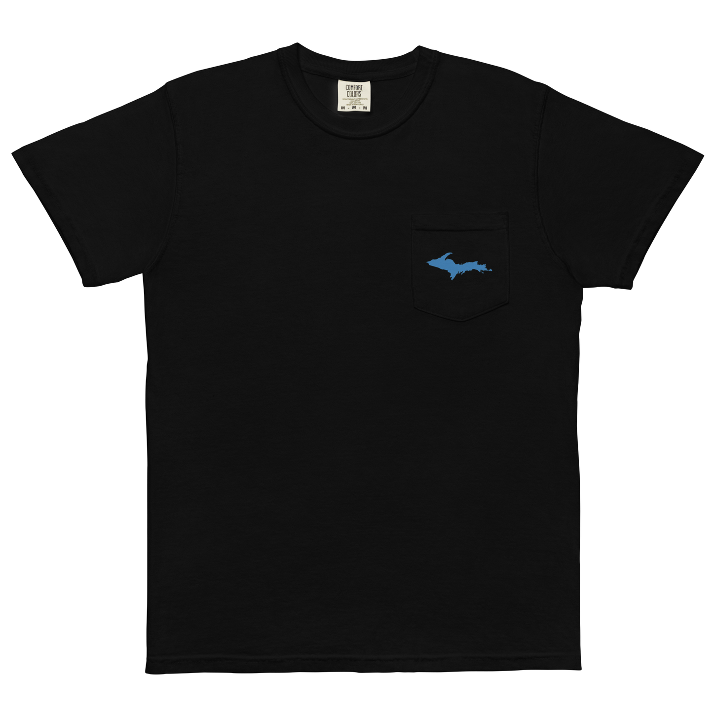 Michigan Upper Peninsula Pocket T-Shirt (w/ Blue UP Outline | Garment Dyed