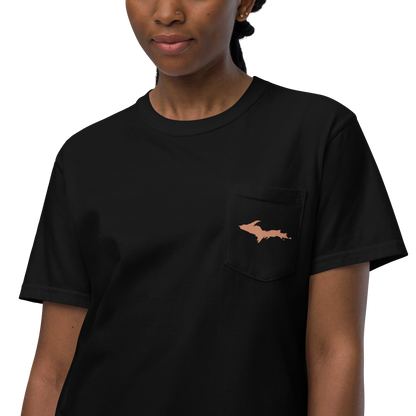 Michigan Upper Peninsula Pocket T-Shirt (w/ Copper UP Outline) | Garment Dyed