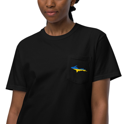 Michigan Upper Peninsula Pocket T-Shirt (w/ UP Ukraine Flag) | Garment Dyed