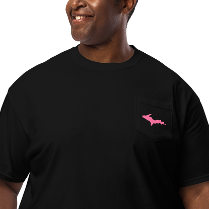 Michigan Upper Peninsula Pocket T-Shirt (w/ Pink UP Outline | Garment Dyed