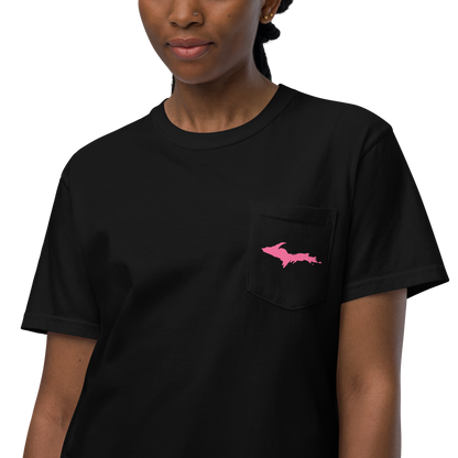 Michigan Upper Peninsula Pocket T-Shirt (w/ Pink UP Outline | Garment Dyed