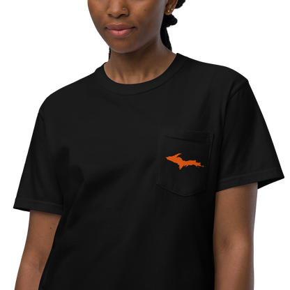 Michigan Upper Peninsula Pocket T-Shirt (w/ UP Orange Outline) | Garment Dyed