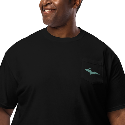 Michigan Upper Peninsula Pocket T-Shirt (w/ Copper Green UP Outline) | Garment Dyed