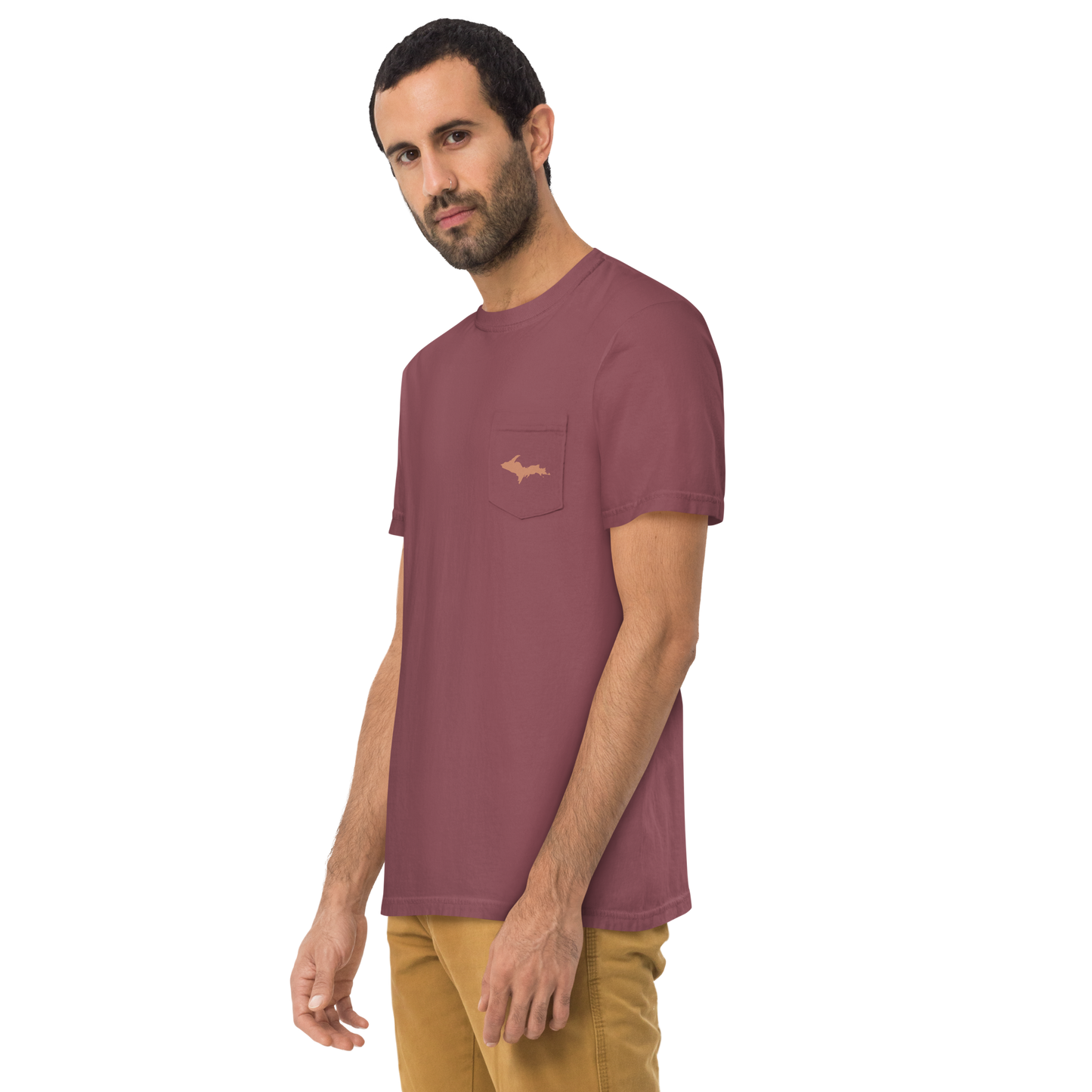 Michigan Upper Peninsula Pocket T-Shirt (w/ Copper UP Outline) | Garment Dyed