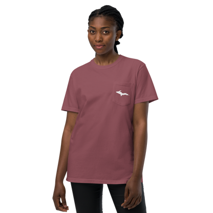 Michigan Upper Peninsula Pocket T-Shirt (w/ UP Outline) | Garment Dyed