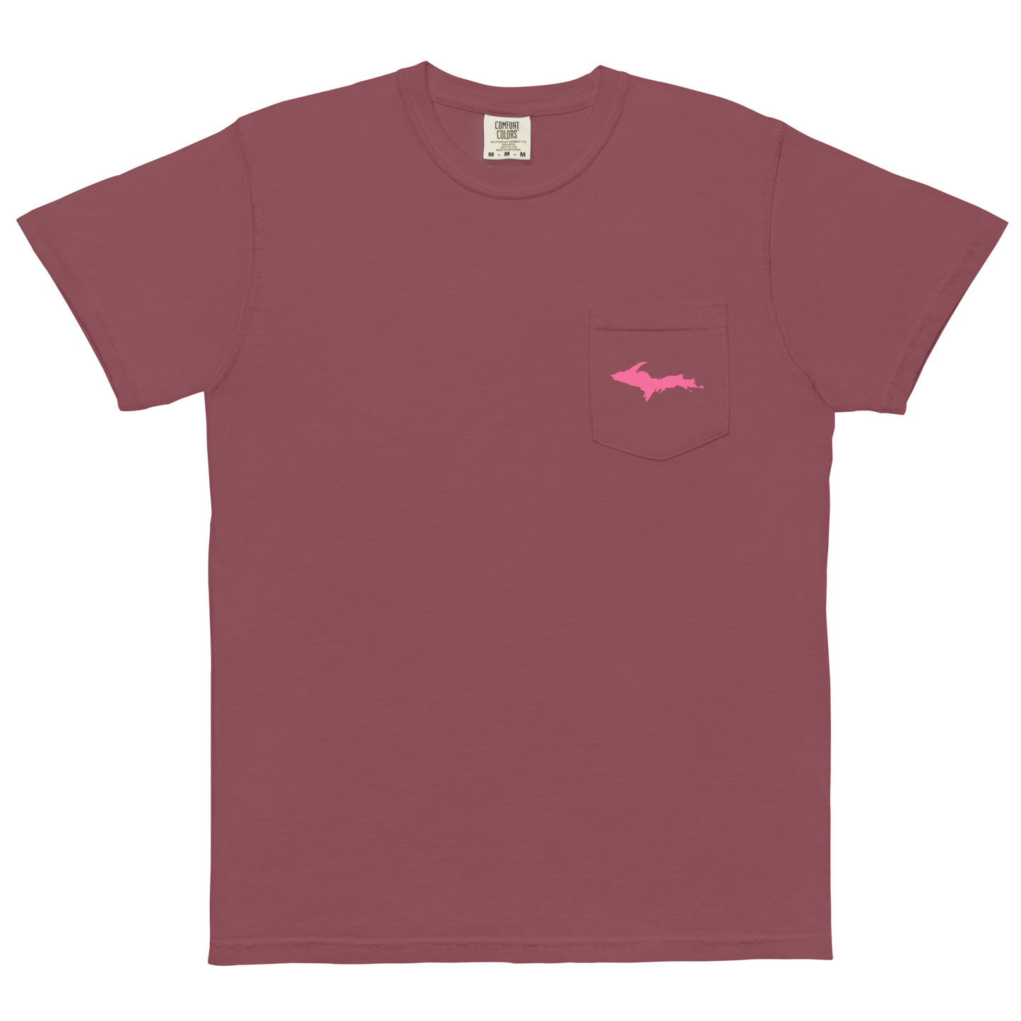 Michigan Upper Peninsula Pocket T-Shirt (w/ Pink UP Outline | Garment Dyed