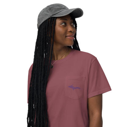 Michigan Upper Peninsula Pocket T-Shirt (w/ Plum UP Outline) | Garment Dyed