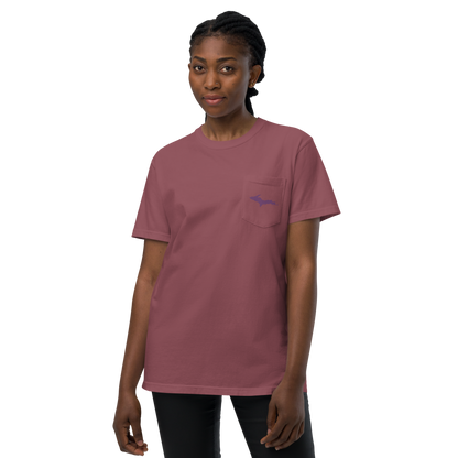 Michigan Upper Peninsula Pocket T-Shirt (w/ Plum UP Outline) | Garment Dyed