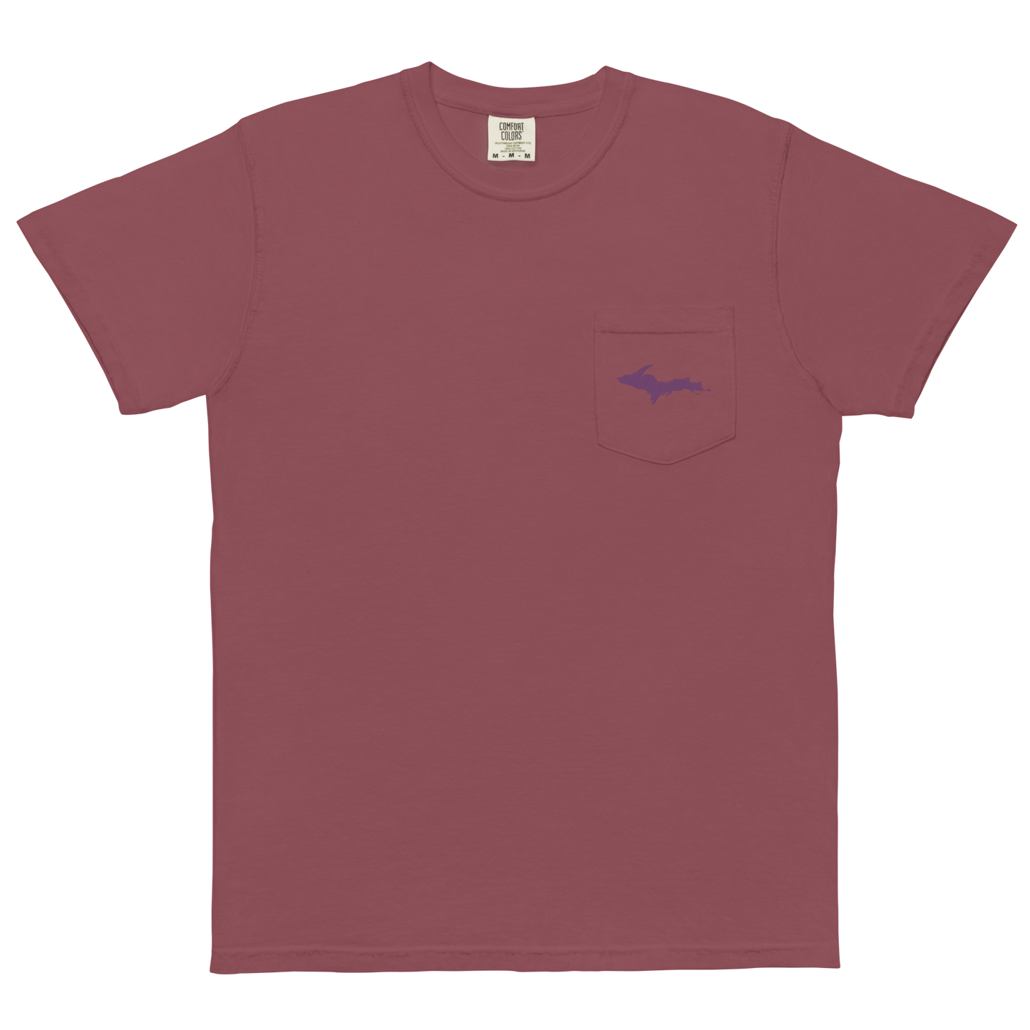 Michigan Upper Peninsula Pocket T-Shirt (w/ Plum UP Outline) | Garment Dyed