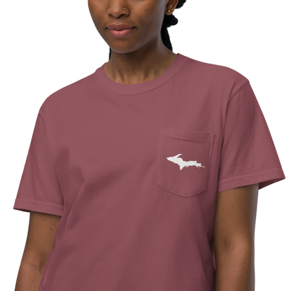 Michigan Upper Peninsula Pocket T-Shirt (w/ UP Outline) | Garment Dyed