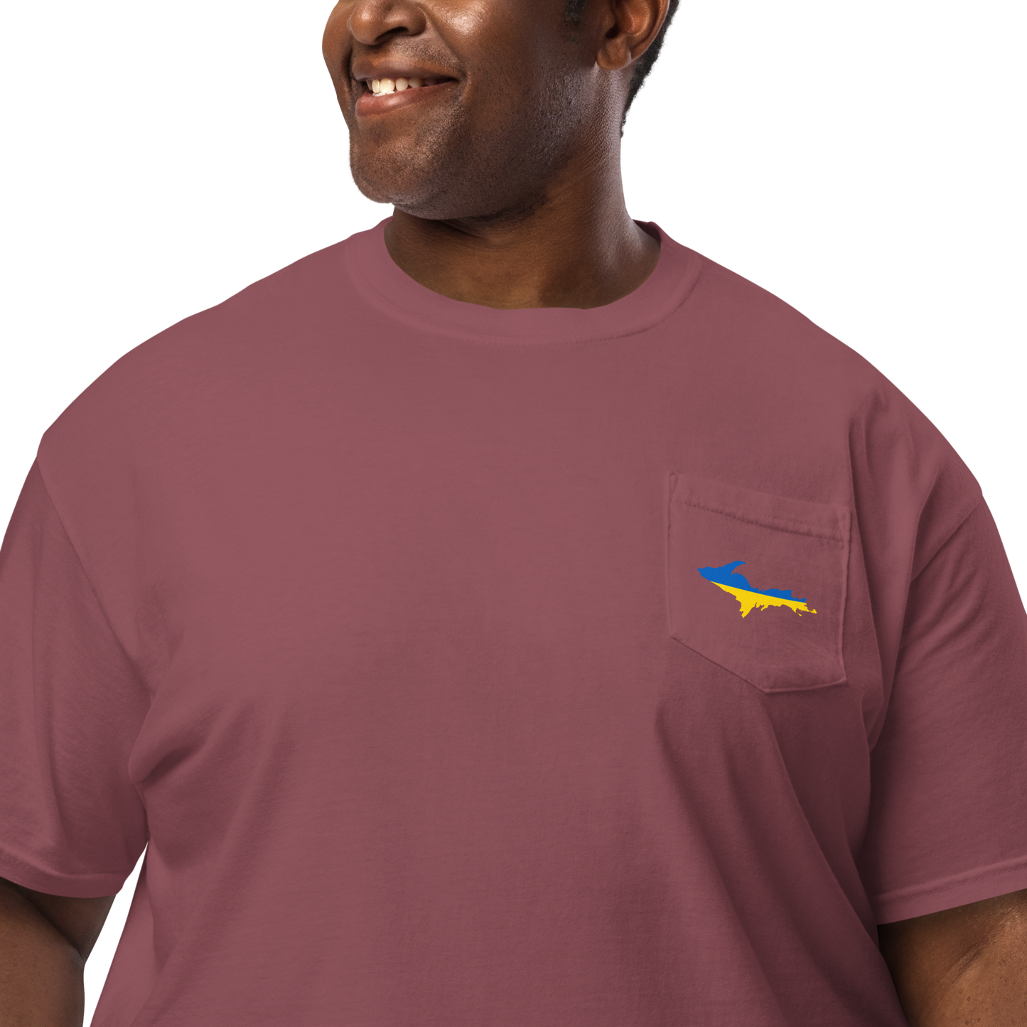 Michigan Upper Peninsula Pocket T-Shirt (w/ UP Ukraine Flag) | Garment Dyed