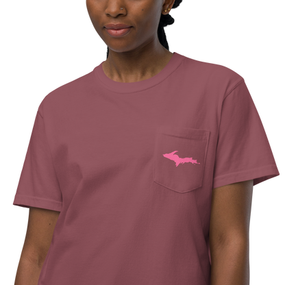 Michigan Upper Peninsula Pocket T-Shirt (w/ Pink UP Outline | Garment Dyed