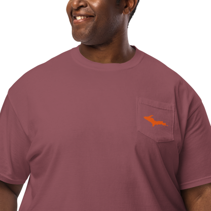 Michigan Upper Peninsula Pocket T-Shirt (w/ UP Orange Outline) | Garment Dyed