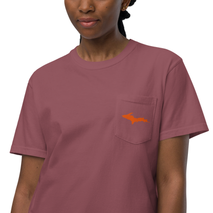 Michigan Upper Peninsula Pocket T-Shirt (w/ UP Orange Outline) | Garment Dyed