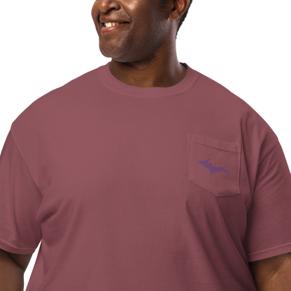 Michigan Upper Peninsula Pocket T-Shirt (w/ Plum UP Outline) | Garment Dyed