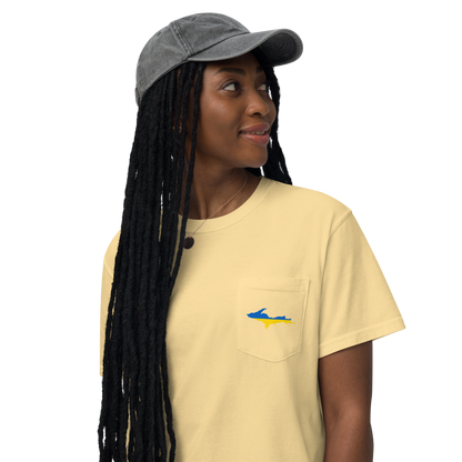 Michigan Upper Peninsula Pocket T-Shirt (w/ UP Ukraine Flag) | Garment Dyed