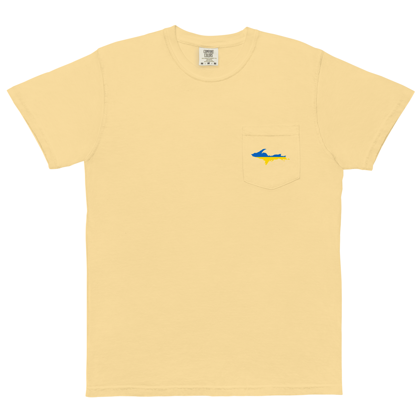 Michigan Upper Peninsula Pocket T-Shirt (w/ UP Ukraine Flag) | Garment Dyed