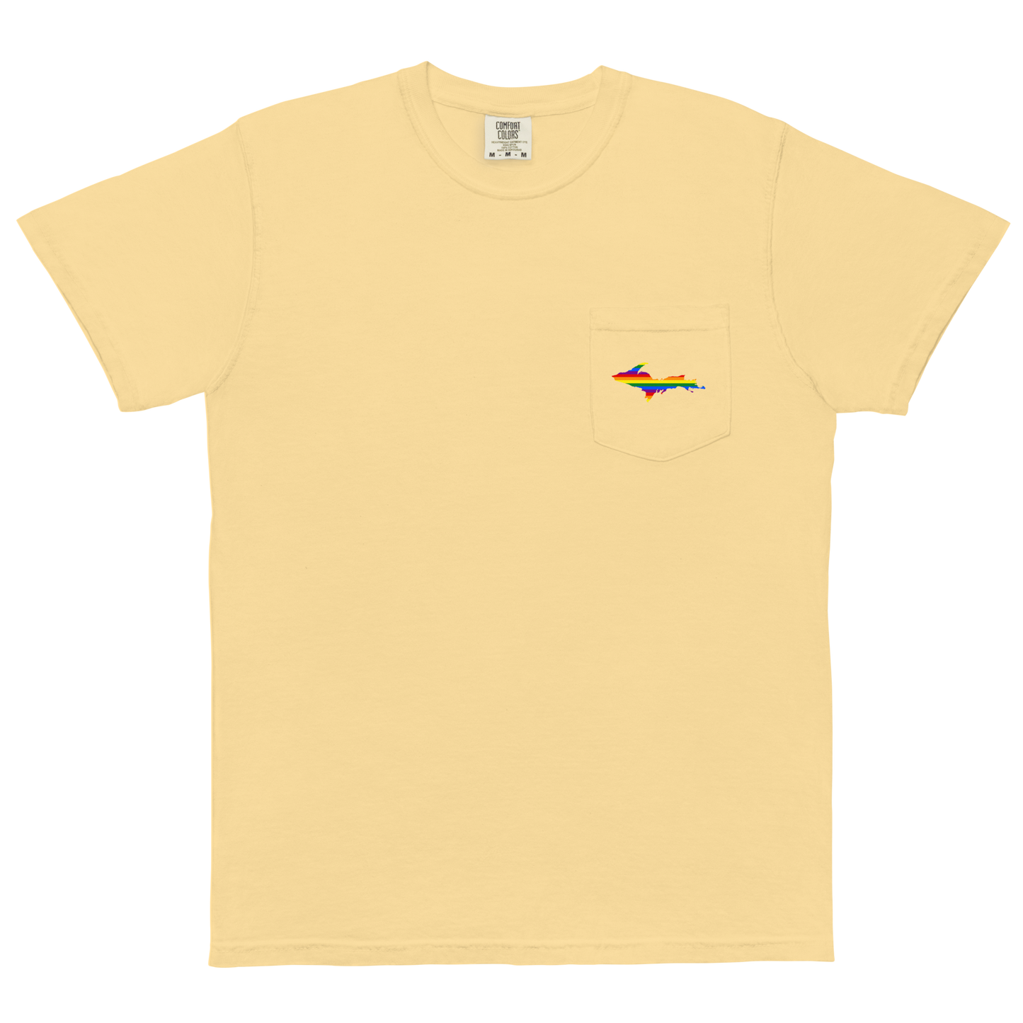 Michigan Upper Peninsula Pocket T-Shirt (w/ UP Rainbow Pride Flag) | Garment Dyed